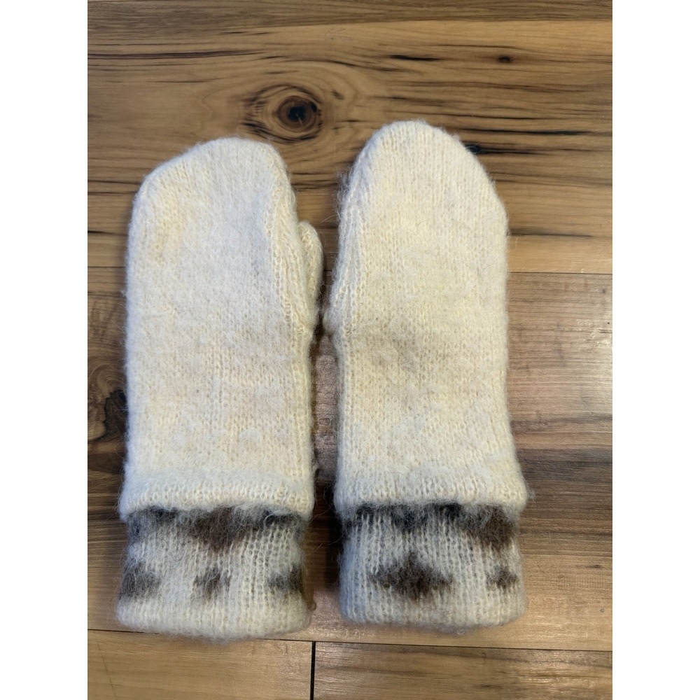 Vintage ICEWOOL Norway Wool Blend Mittens Cream Brown Nordic Fair Isle